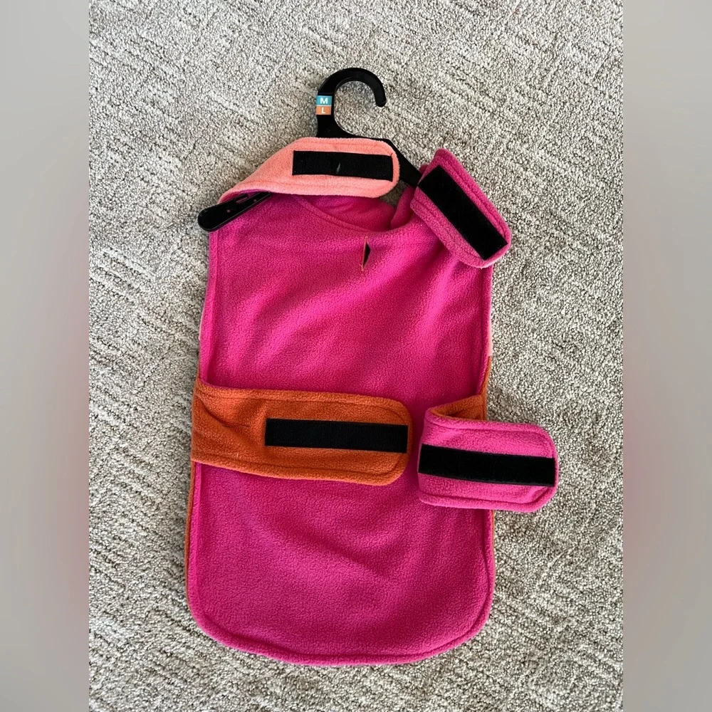 NWT‎ - YOULY - Fleece Pet Coat - M/L - Orange/Pink